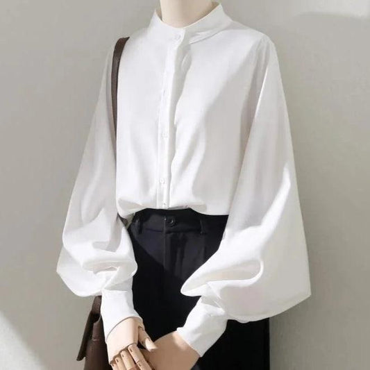 Long Lantern Sleeve Stand Collar Blouse - Palm and Thread