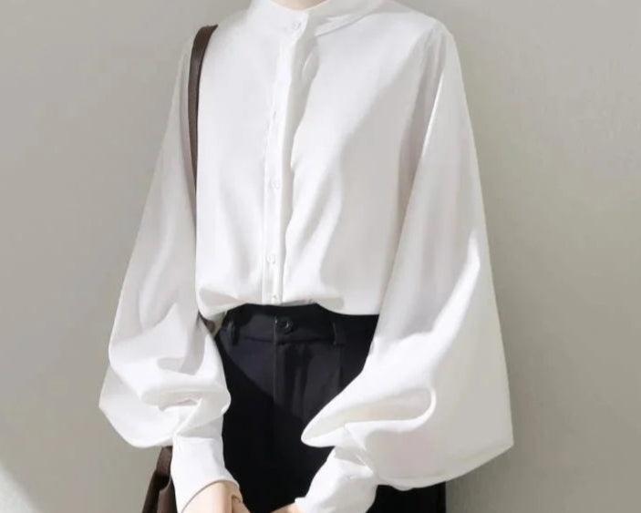 Long Lantern Sleeve Stand Collar Blouse - Palm and Thread