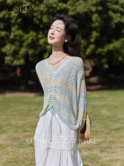 Knitted Sweater Long Sleeve Drawstring Top - Palm and Thread