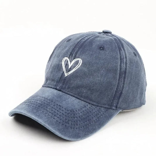 Versatile Peach Heart Embroidery Washed Old Baseball Hat - Palm and Thread