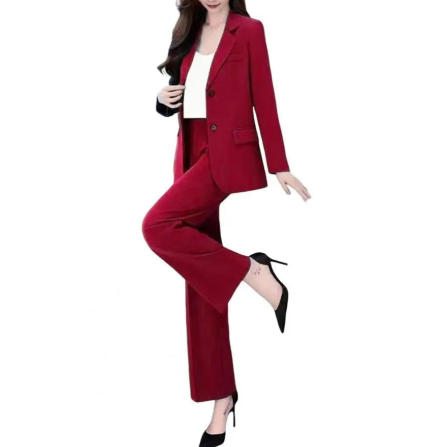 Lapel Single Button Blazer + Wide Leg Pant Suit - Palm and Thread