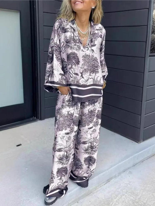 Printed Flared Shirt Pant Matching Set - Palm and Thread