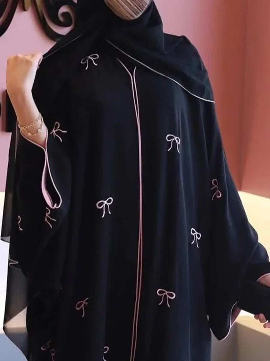 Bowknot Embroidery Long Abaya - Palm and Thread