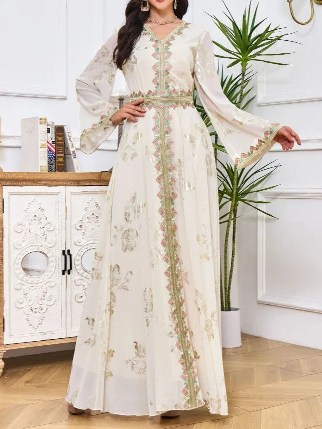 Belted Embroidery Abaya - Palm and Thread