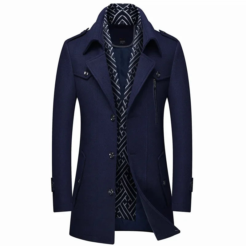 Scarf Collar Cotton-Padded Woolen Coat