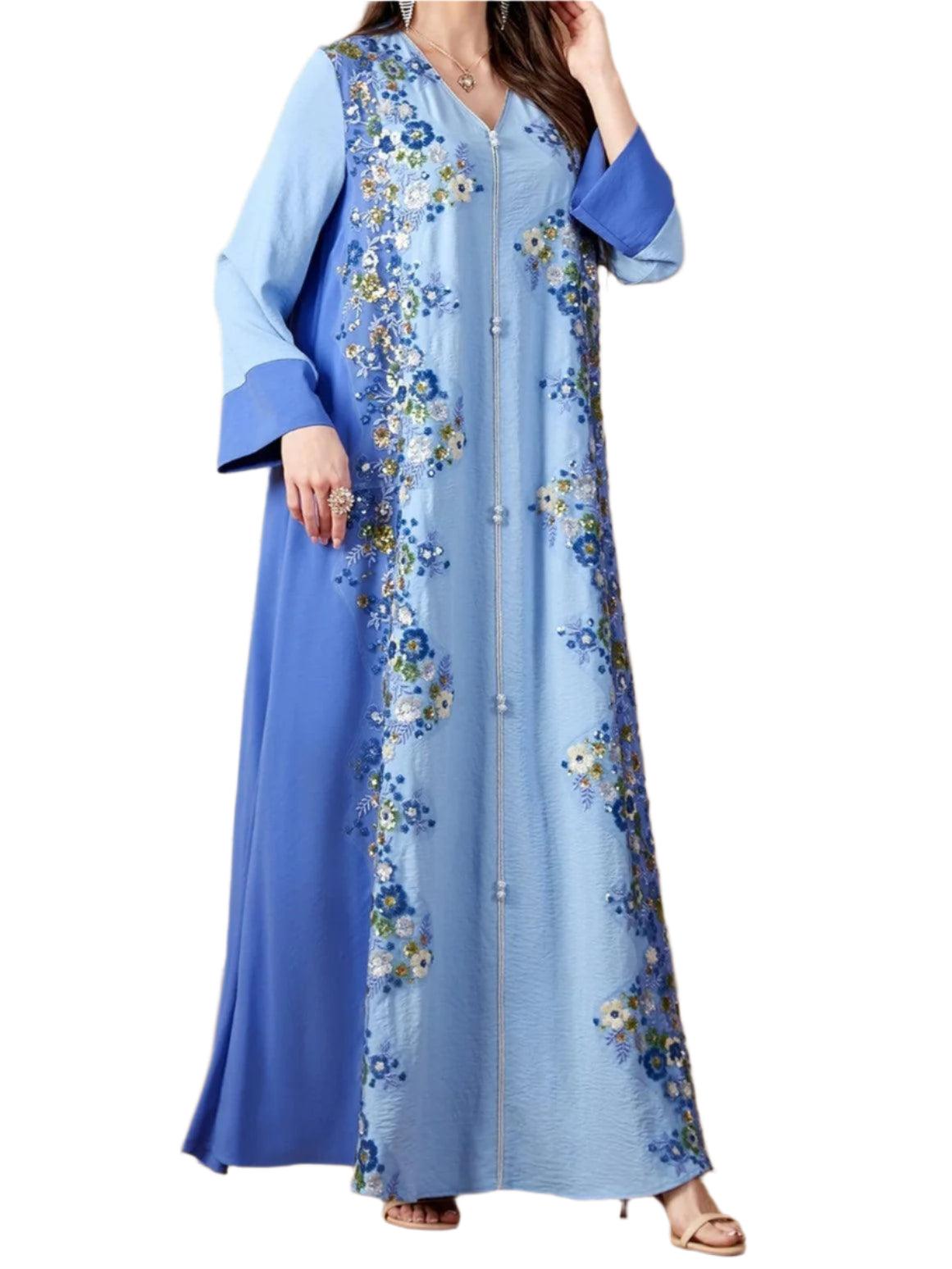 Embroidered V-Neck Elegant Dress Abaya - Palm and Thread