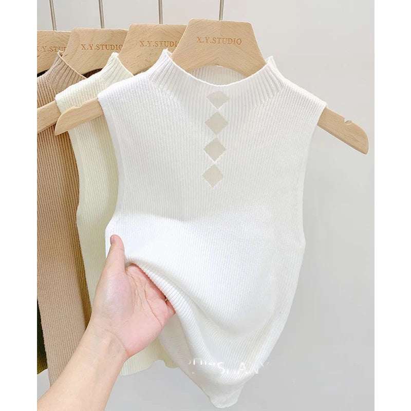 Half High Collar Hollow Solid Basic Tank Top - Palm and Thread