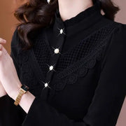 Elegant Ruffle Lace Slim Long Sleeve T-Shirt - Palm and Thread