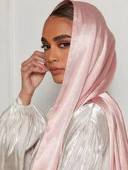 Pleated Satin Chiffon Hijab Silk Scarf - Palm and Thread