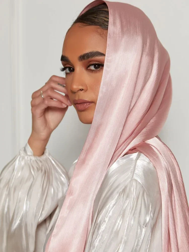 Pleated Satin Chiffon Hijab Silk Scarf - Palm and Thread