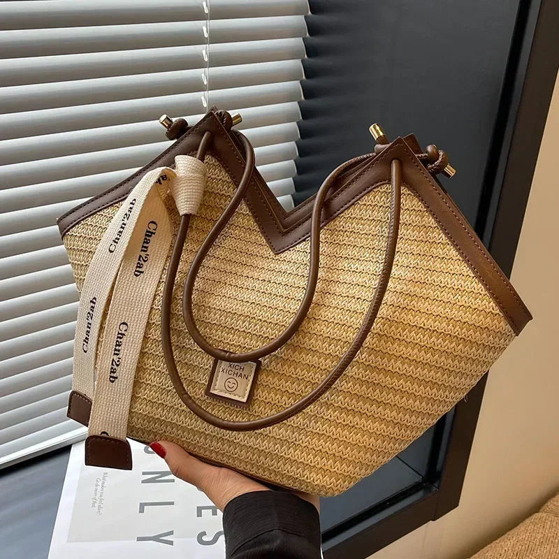 Straw Leisure Capacity Beach Shoulder Bag - Palm and Thread