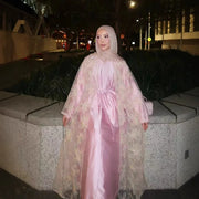 Floral Embroidery Organza Abaya - Palm and Thread