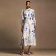 Elegant Floral Printed Long Dress with Belt - Palm and Thread