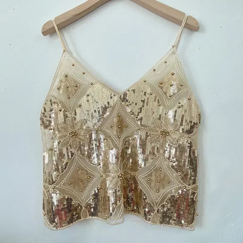 Sequin Bead Sling Slim Fit Straight Tank Top - Palm and Thread