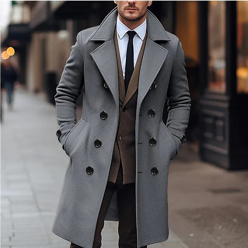 Double Breasted Long Woolen Trench Coat - Palm and Thread