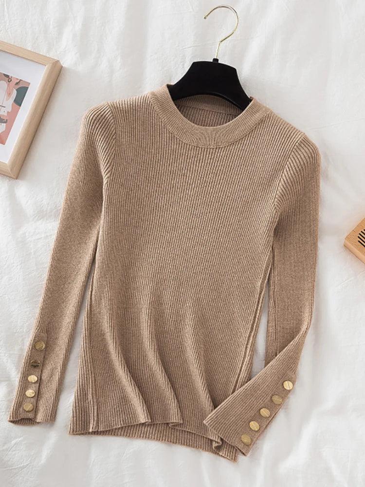 Thick sweater pullovers button o-neck chic top - Palm and Thread