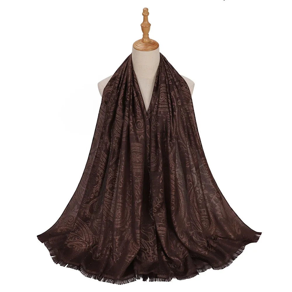 New Jacquard Satin Silk Hijab Scarf - Palm and Thread