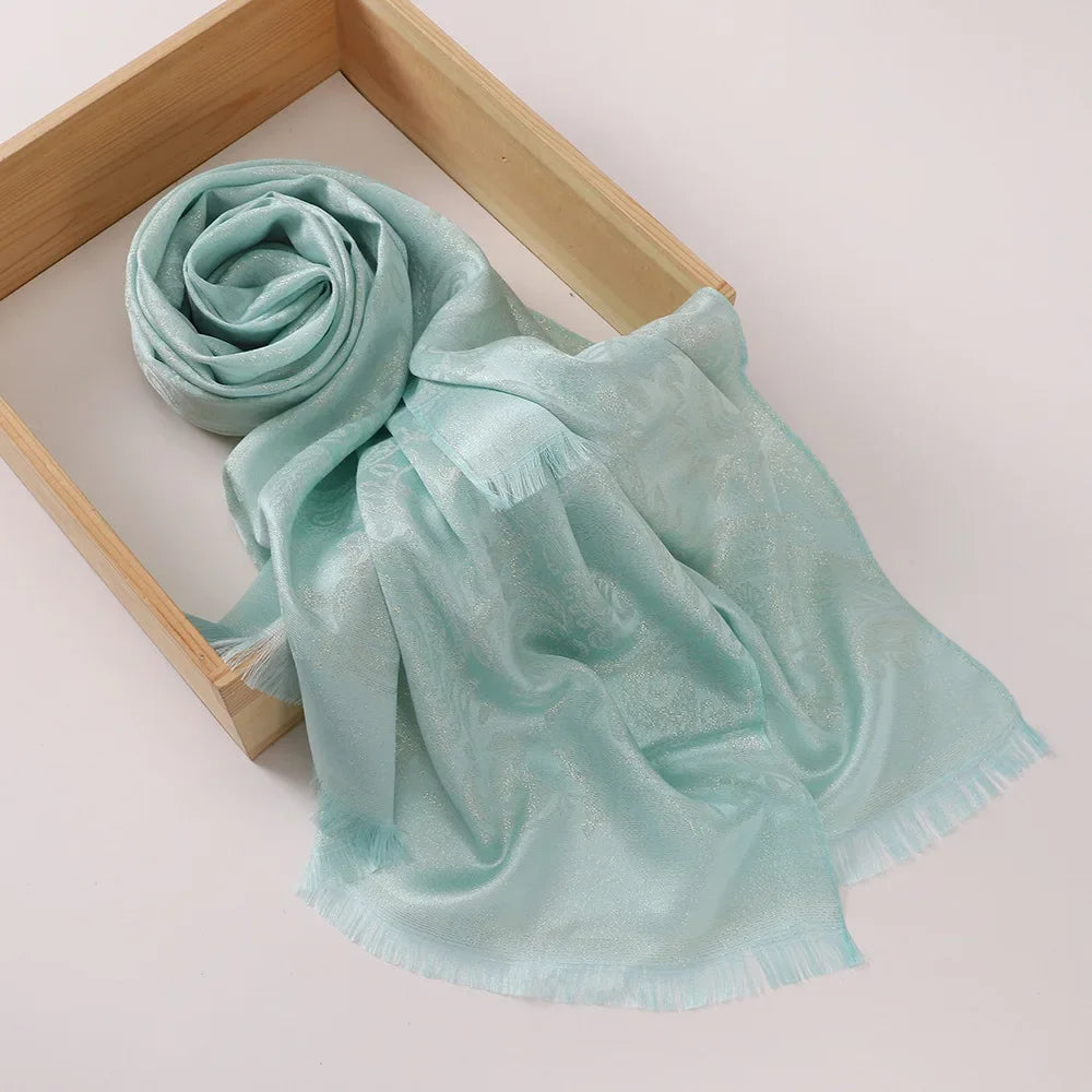 New Jacquard Satin Silk Hijab Scarf - Palm and Thread
