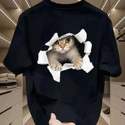 Fashionable Casual Loose Large Size 3D Cat Pattern Printed T-Shirt - Palm and Thread