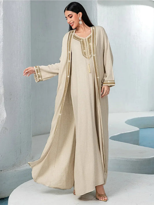 Abaya 2 Piece Set Diamond Party Long Dress - Palm and Thread