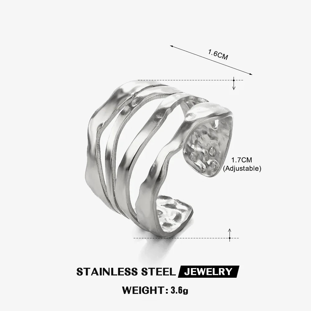 Multiple Styles Stainless Steel Geometric Texture Wide Ring - Palm and Thread