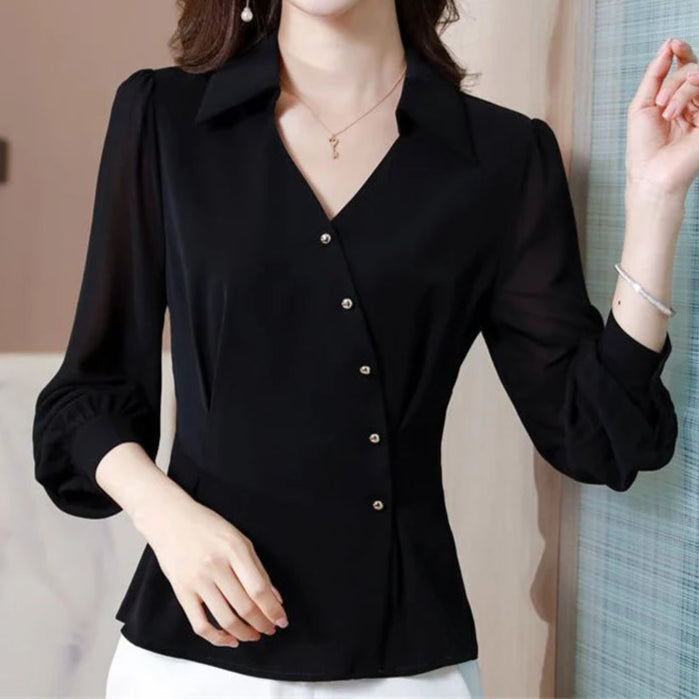 Chic Asymmetrical Button Up Shirt Blouse - Palm and Thread