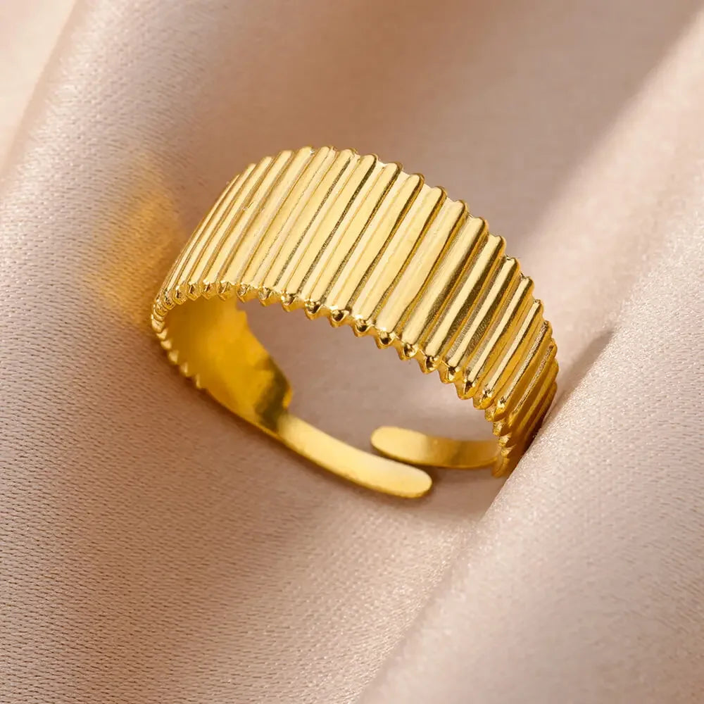 Stainless Steel Gold Color Open Gothic Ring - Palm and Thread