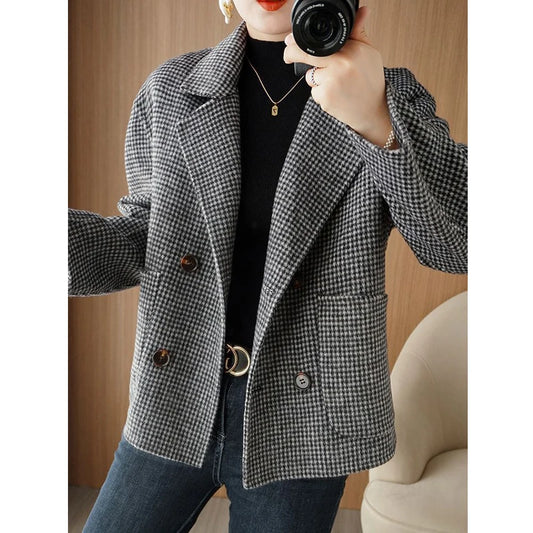 Vintage Plaid Double-sided Woolen Notched Collar Loose Jacket - Palm and Thread