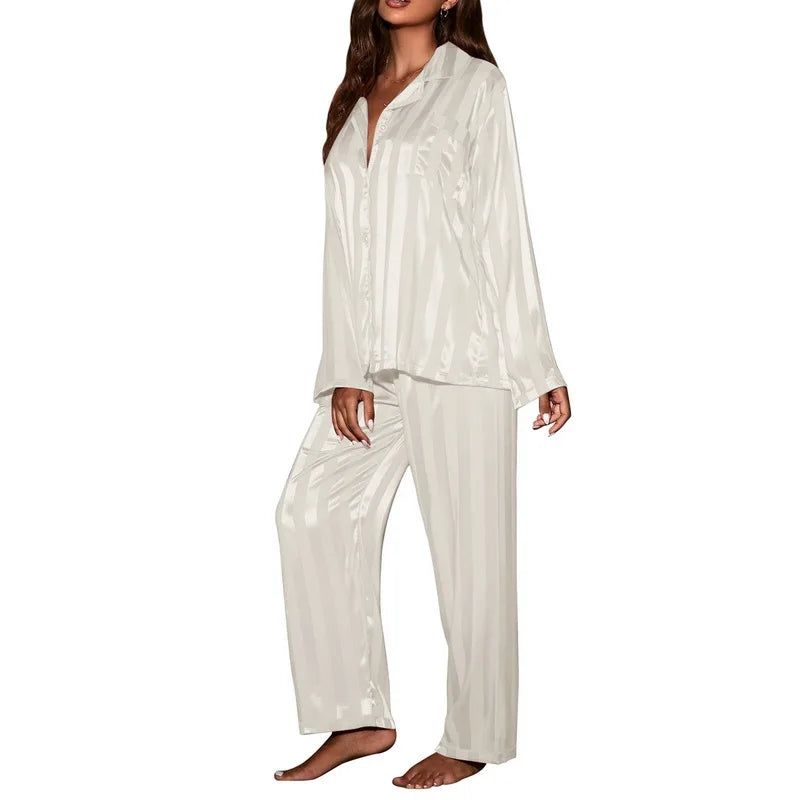 Striped solid French silk satin Pajama - Palm and Thread