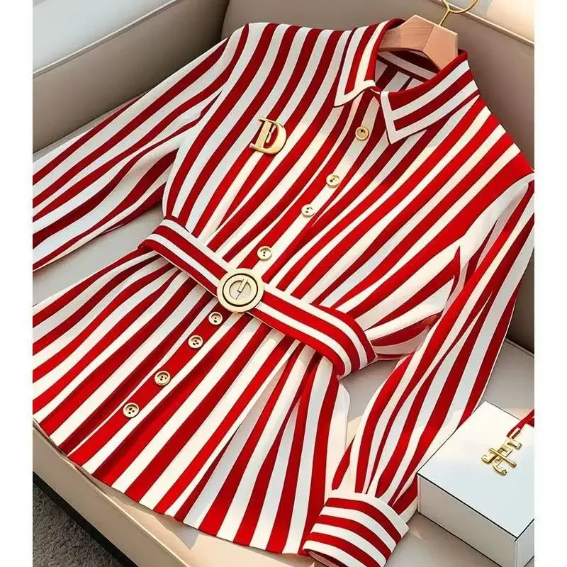 French High-end Red Stripe Blouse - Palm and Thread