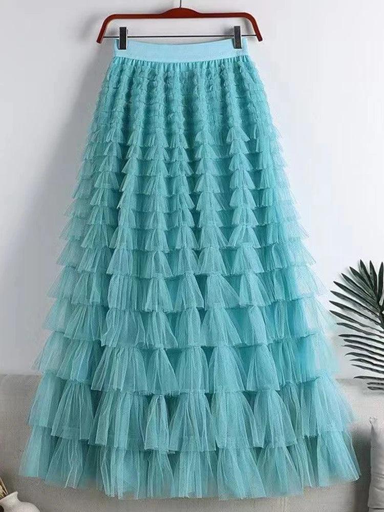 A-line Gauze Spliced Solid Color Loose Skirt - Palm and Thread