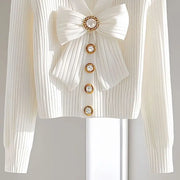 Luxury Chic Bow Beaded Button Cardigan Top - Palm and Thread