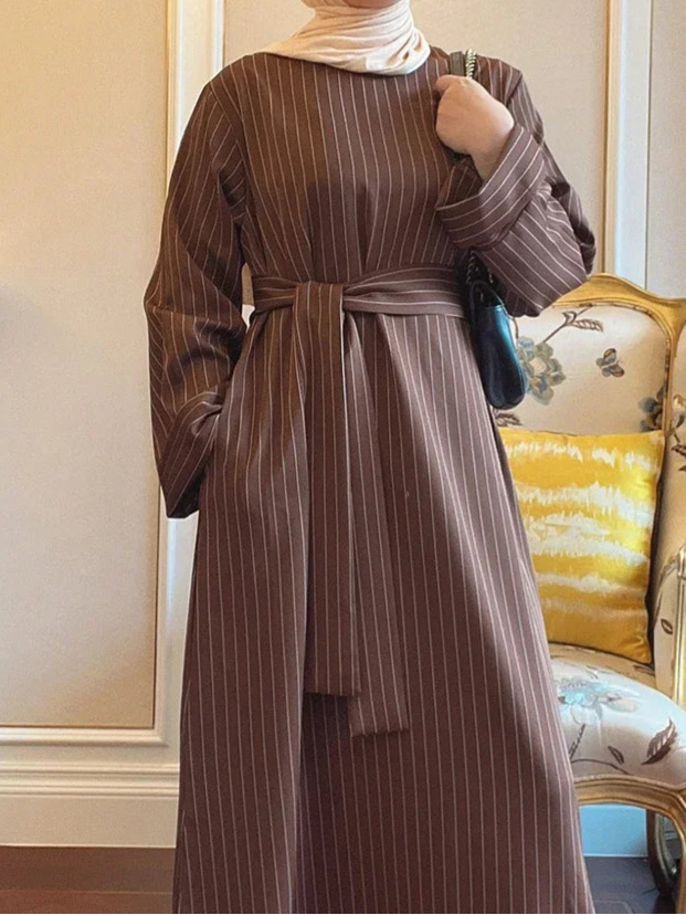 Striped Long Robe Abaya Dress - Palm and Thread