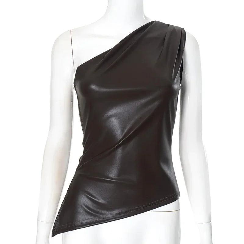 One Shoulder PU Top Leather - Palm and Thread