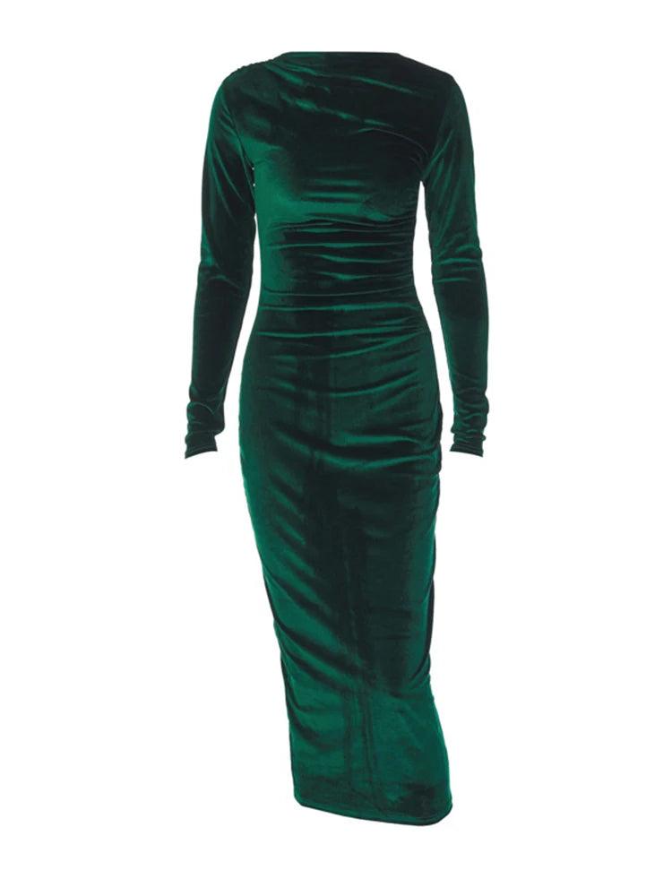 Velvet Long Sleeve Midi Ruched Long Dress - Palm and Thread