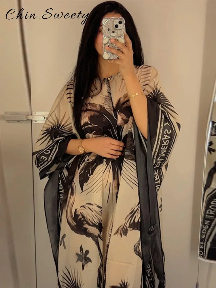 Elegant Printed Long Pleated Dress - Palm and Thread