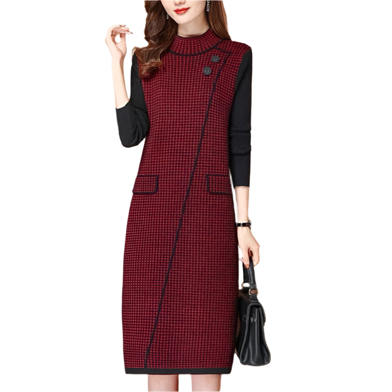 Retro Plaid Patchwork Basic Knitted Dress - Palm and Thread