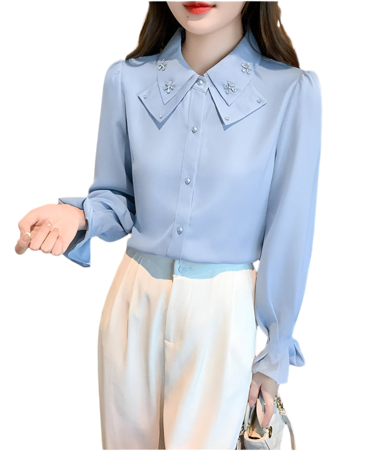 Elegant Long Sleeve Chiffon Blouse - Palm and Thread