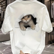 Fashionable Casual Loose Large Size 3D Cat Pattern Printed T-Shirt - Palm and Thread