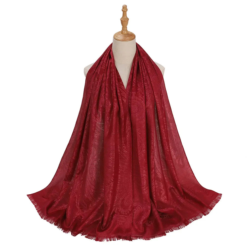 New Jacquard Satin Silk Hijab Scarf - Palm and Thread