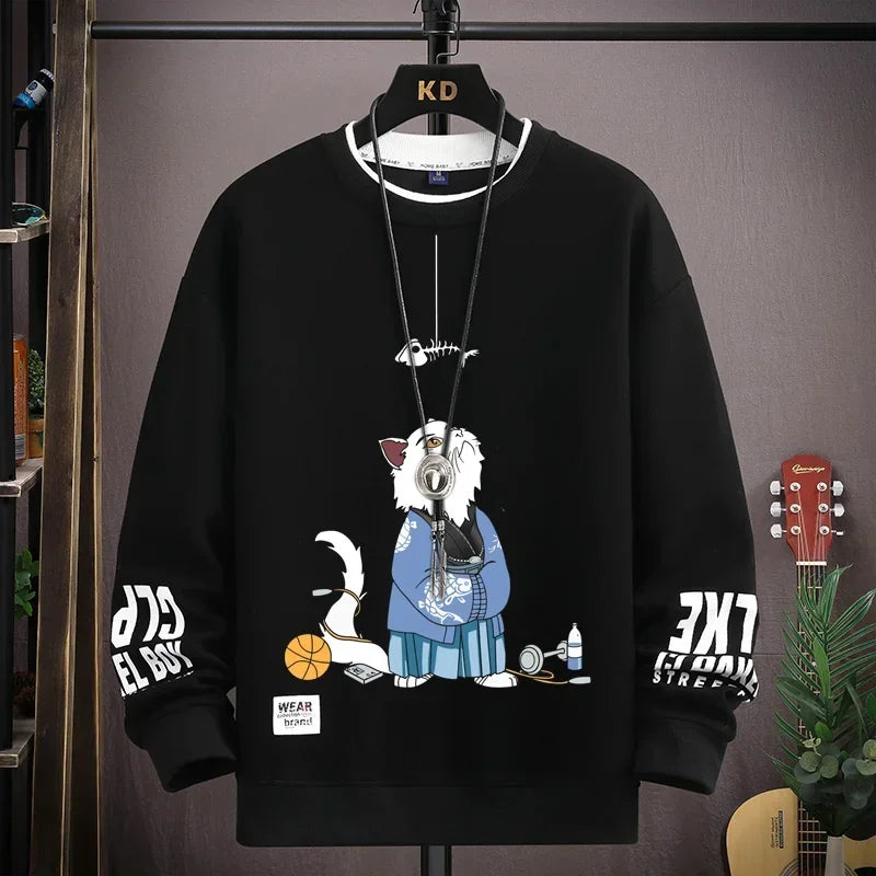 Cartoon Cat Printed Sweatshirt Top - Palm and Thread