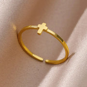 Stainless Steel Gold Color Open Gothic Ring - Palm and Thread