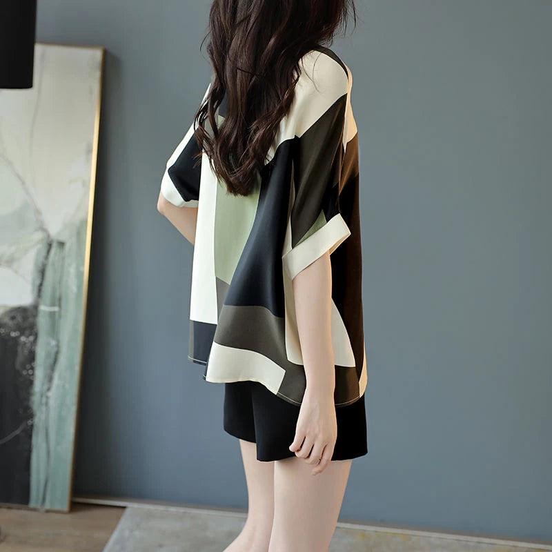 Oversized Fashion Print Loose Casual Chiffon T-shirt - Palm and Thread