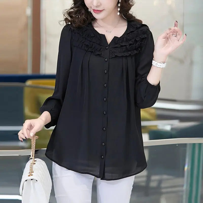 Elegant Chic Sweet Ruffle Chiffon Blouse - Palm and Thread