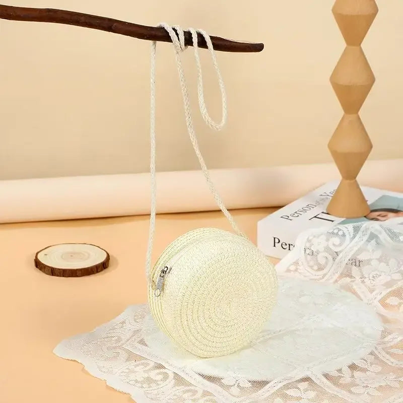 Minimalist Straw Bag Round Crossbody Purse - Palm and Thread