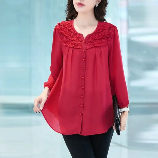 Elegant Chic Sweet Ruffle Chiffon Blouse - Palm and Thread