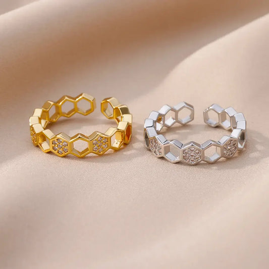 Stainless Steel Gold Color Love Heart finger Ring - Palm and Thread