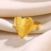 Stainless Steel Heart Wide Ring Adjustable - Palm and Thread