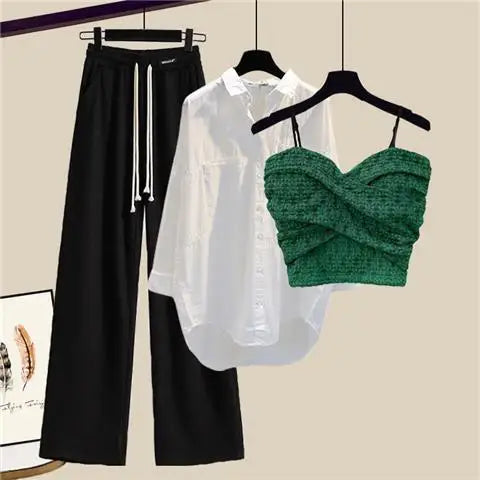 New Lace Suspender Shirt + Wide Leg Pant Matching set - Palm and Thread