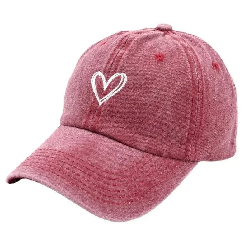 Versatile Peach Heart Embroidery Washed Old Baseball Hat - Palm and Thread